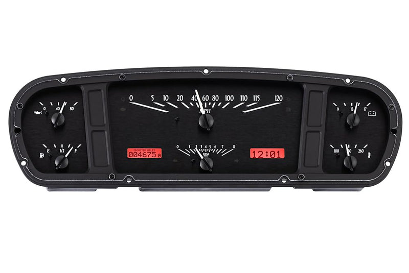 Dakota Digital VHX-65F-PU-K-R Gauge System Analog Dash Compatible with 1965-66 Ford Custom Cab Pickup, Black Alloy Style, Red Backlighting