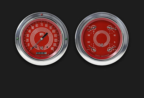 Classic Instruments CT54V8RS52-LS V8 Direct Fit Gauge Package Red Steelie LS Swap 4 5/8" Speedometer and Quad Gauge Fits 1954-1955 Chevy Truck