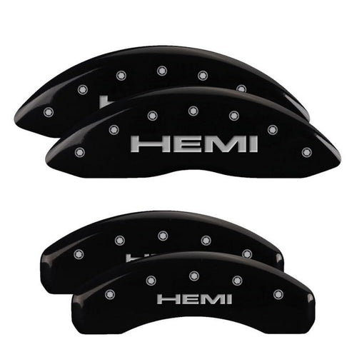 Brake Caliper Covers MGP for 2019-2025 RAM 1500 (Requires 18"+ Wheels or Larger) Engraved HEMI Logo, Black Powder-Coated Finish, Aluminum Front and Rear Caliper Covers (Set of 4)