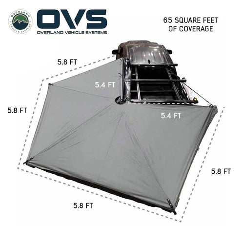 HD Nomadic 270 LTE - Overland Vehicle Systems Awning, Wall 1 & 2, Driver Side, Grey Body, Green Trim & Black Travel Cover