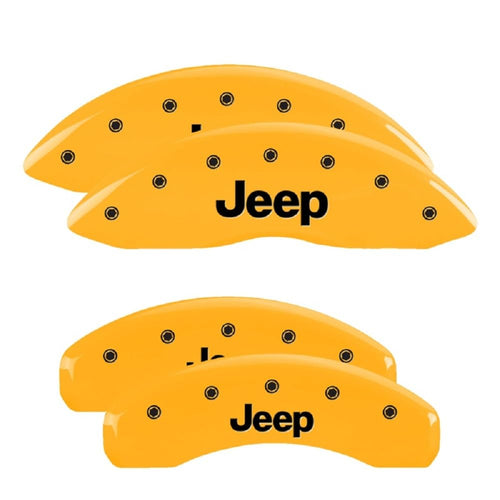 MGP Caliper Covers for Jeep Grand Cherokee 2011-22 with Engraved Silver Jeep Logo Yellow Powder Coat Finish, Front and Rear Caliper Cover (Set of 4)