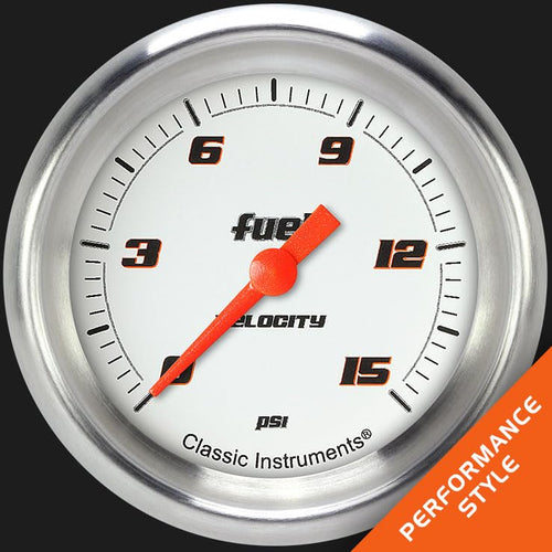 Velocity Classic Instruments White 2 5/8" Fuel Pressure Gauge 15 PSI Electric VS345WAPF