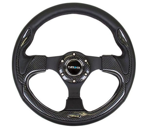 NRG Innovations Reinforced NRG-RST-001CBL Steering Wheel- 320mm Sport Steering Wheel with Carbon Fiber Look Trim