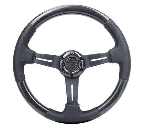 NRG Innovations Steering Wheel NRG-ST-010CFBS - Carbon Fiber Steering Wheel with LEATHER ACCENT 350mm 1.5" DEEP BLACK STICHING
