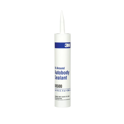 3M Autobody All-Around Sealant, 08500, Medium-Bodied, Water-Based, Quick-Drying, 1/10 gal/10 fl oz Cartridge , White