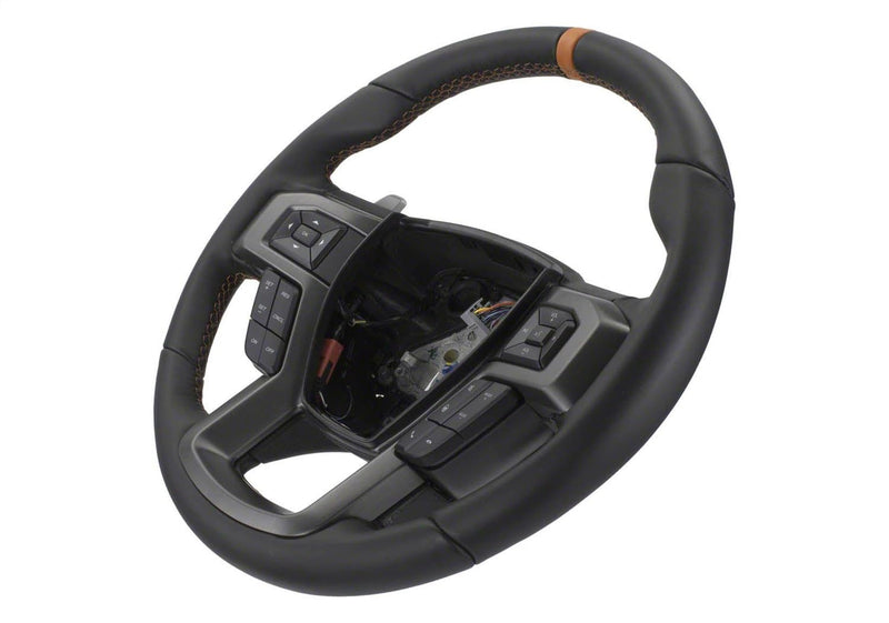 Ford Performance Parts M-3600-F15ROR Steering Wheel Kit; Black Leather w/Orange Stitching/Orange Sightline; Raptor Style; Incl. Wire Harness/Trim Bezel/Steering Wheel Controls/Installation Hardware;