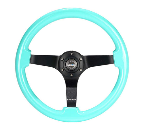 NRG Innovations Reinforced NRG-RST-036MF-BK Steering Wheel - Classic Minty Fresh Wood Grain Wheel (3" Deep), 350mm, 3 Solid Spoke Center in Black