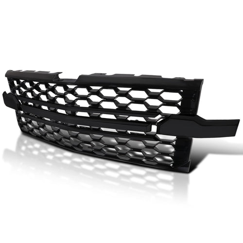 Honeycomb Glossy Black Spec-D Tuning Front Bumper Hood Grill Grille w/Black Trim Compatible with 2019-2022 Chevy Silverado 1500 WT