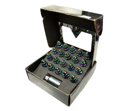 NRG Innovations M12 x 1.25 Steel Lug Nut Set NRG-LN-LS510MC-21 Bullet Shape, Anodized Finish 21 Pc Neochrome with Lock Key