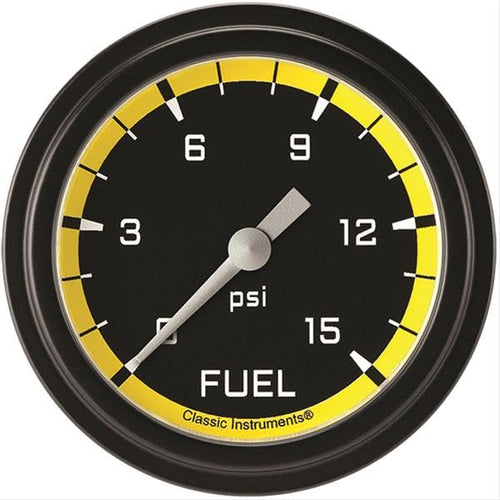 AX345YBLF Classic Instruments Autocross Yellow 2-5/8" Fuel Pressure Gauge, 15 psi