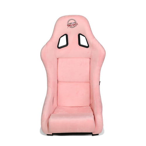 NRG Innovations Universal Fixed Back Bucket Racing Seat NRG-FRP-303PK-PRISMA for 5-Point Harnesses, Size M, Pink Alcantara Material, 22" W X 34" H X 16" D