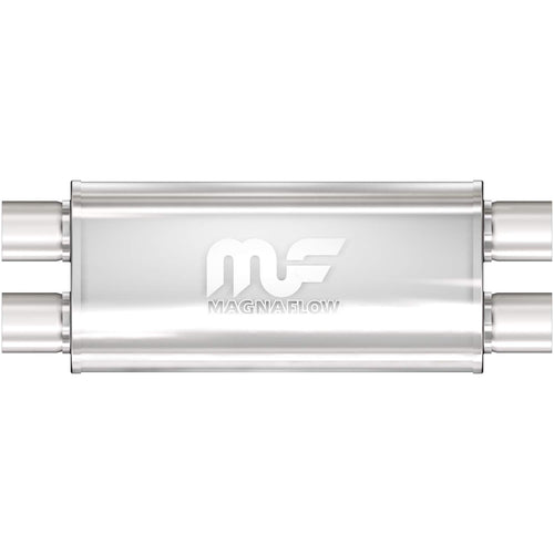 MagnaFlow Exhaust Performance Muffler 12468: 2.5"/2.5" Inlet/Outlet, 5x8x18" Oval, Stainless Steel, Satin Finish