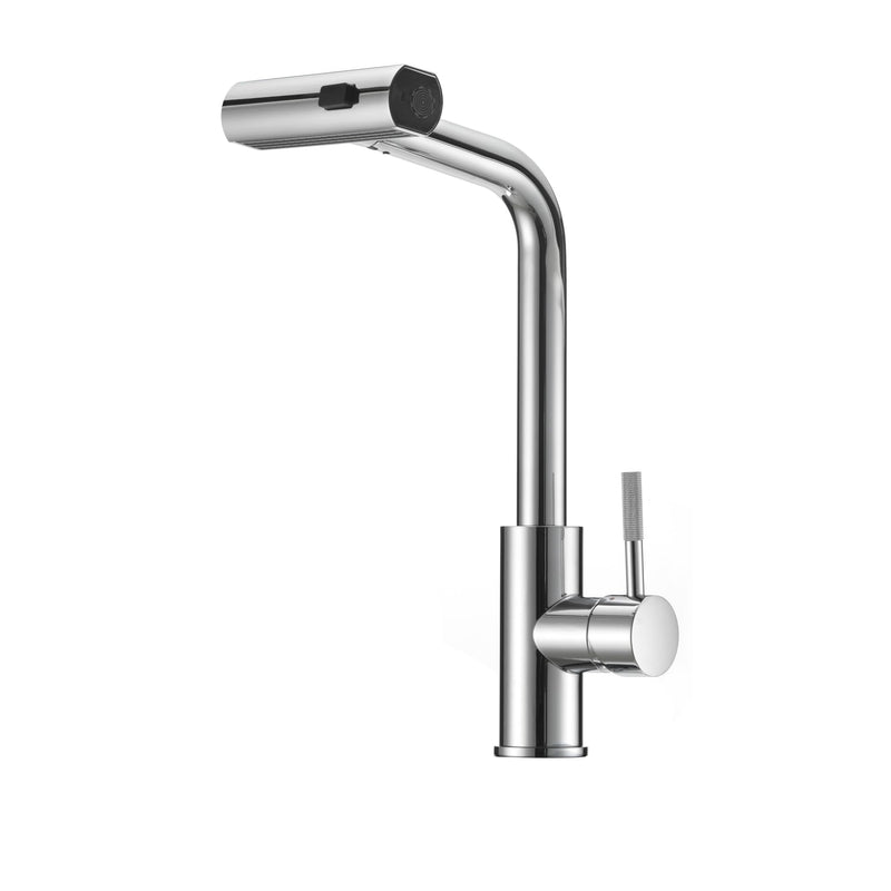 Dura Faucet Rainfall (DF-MK511X-CP) RV Kitchen Faucet – Chrome, Dual-Mode Rotating Spray Head (Wide Waterfall & Stream), Single Lever Handle, Lead-Free, Easy Install Compact Sink Faucet