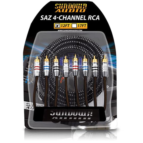 Mono RCA Signal Cable Sundown Audio RCA-SAZ4CH12 – 12ft Twisted Pair, Dual Shielded OFC Copper with Braided Foil, High-Grip Connectors for Noise-Free Car Audio