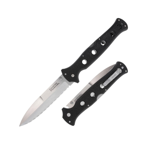 COLD STEEL 6" Counter Point XL AUS10A Serrated Edge Blade 7.125" Griv-Ex Handle Tactical Narrow Blade Folding Knife w/Tri-Ad Lock