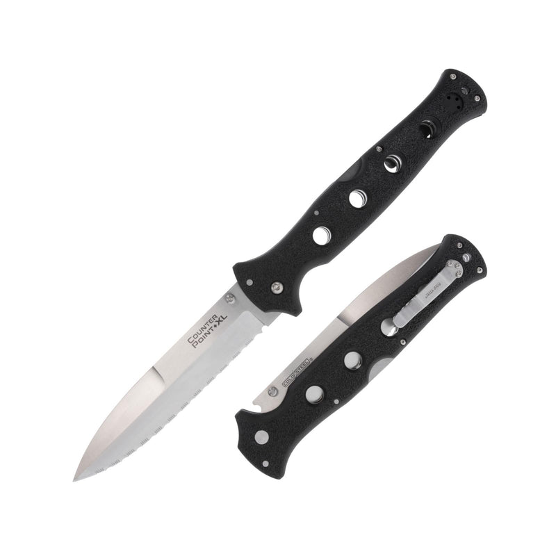 COLD STEEL 6" Counter Point XL AUS10A Serrated Edge Blade 7.125" Griv-Ex Handle Tactical Narrow Blade Folding Knife w/Tri-Ad Lock