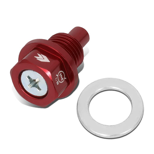 Magnetic Oil Drain Plug NRG Innovations, M14 X 1.5 Thread Size Engine Oil Drain Nut w/Washer, Red, T-6061 Aluminum w/Stainless Steel Internal Magnet, NRG-NOP-100RD