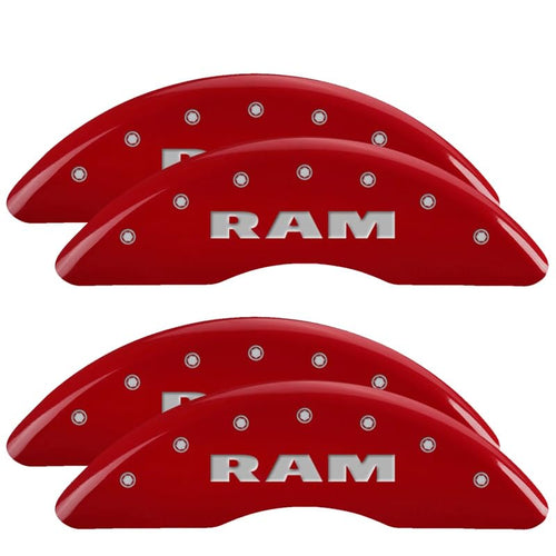 Caliper Covers MGP - Brake Caliper Covers Compatible with 2019-2025 RAM 2500 and 3500 (Requires 18"+ Wheels) Powder-Coated Finish, 4 PCS Front and Rear (Red - RAM Engraving)