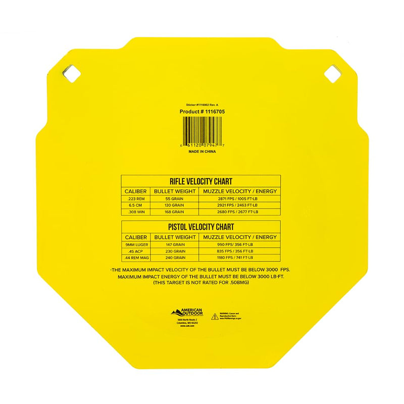 Caldwell AR500 High Caliber Steel Target 13" Octagon, 3/8" Thickness, Rifle Rated for Precision Shooting and Target Practice, Yellow