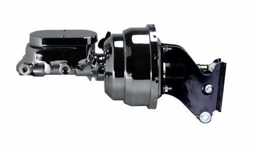 8 Inch LEED BRAKES Dual Power Booster, 1-1/8 Inch Bore Flat Top Master (Chrome)