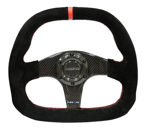 NRG Innovations Carbon Fiber Steering Wheel NRG-ST-019CF 320MM BLACK Carbon Fibe Center W/Red Stitch Center Mark Flat Bottom