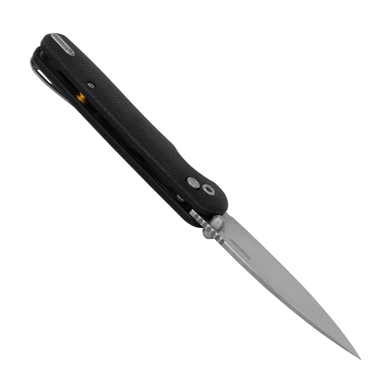 Kershaw Folding Remnant Pocket Knife, 3.25 inch D2 Stonewashed Steel Blade, Black Micarta Handle, Spear Point Shape, Button Lock Locking Mechanism, Pocketclip