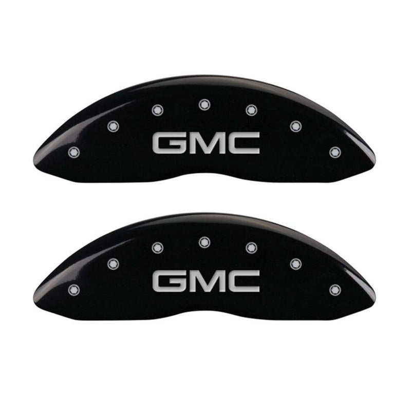 MGP 34213FGMCBK Caliper Covers Set 2, Engraved Front: GMC, Black Powder Coat Finish, Silver Characters