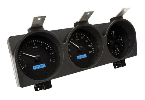 Dakota Digital VHX-81D-PU-K-B Analog Dash Gauge System with Compatible 1981-93 Dodge Full-Size Truck and Ramchargers, Black Alloy Style, Blue Backlighting