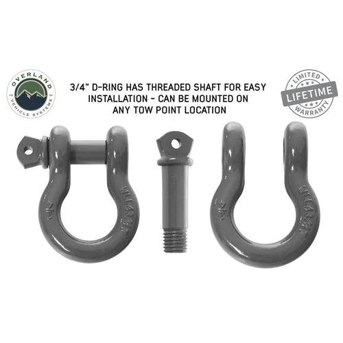 Recovery Shackle Overland Vehicle Systems 3/4" 4.75 Ton Set of 2 - Gray Two Stage Powder Coat Finish - Universal Fitment - Used for Automotive Recovery and Towing