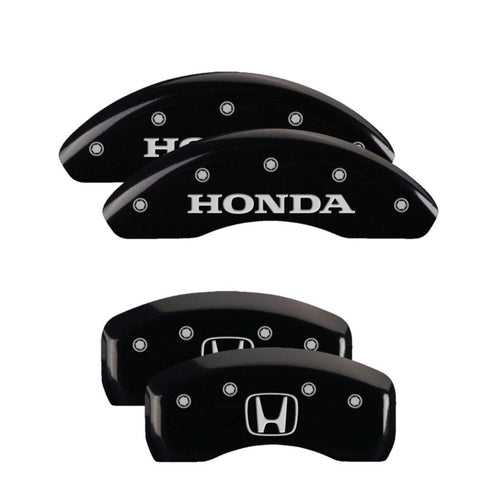 MGP Caliper Covers Black Powder Coat Finish 20214SHOHBK Engraved Caliper Cover with Silver Characters, Set of 4 "Honda/H Logo"