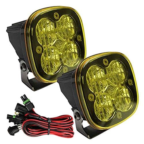 Baja Designs Pro Squadron Black LED Light Pod Pair - 2 PCS LED with Wiring Harness (Wide Cornering; Amber)