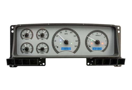 Dakota Digital VHX-87F-PU-S-B Analog Dash Gauge System with Blue Backlighting Compatible 1987-91 Ford Pickup and Bronco, Silver Alloy Style