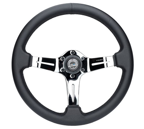 NRG Innovations Steering Wheel - NRG-ST-010CH-PR Light Weight Gaming Wheel: Splitz- Made with Perforated Leather, Light Weight Composits and Chrome Spoke with Slits