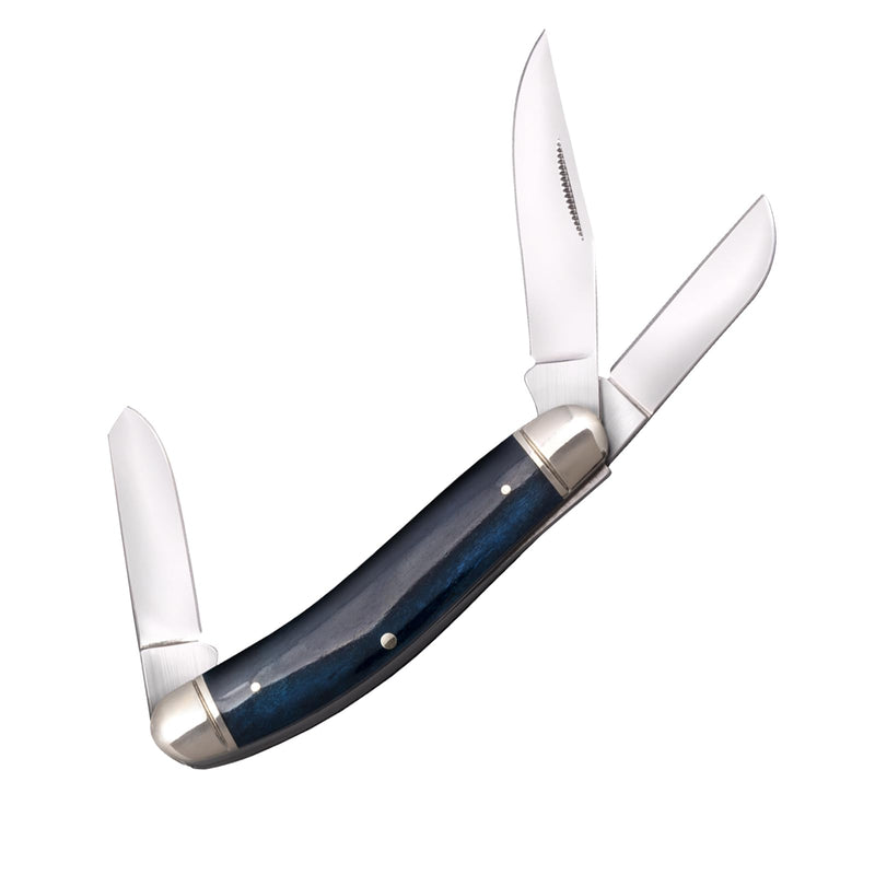 Cold Steel Stockman Gentlemen's Versatile Practical Durable Compact Pocket Folding Knife - 3 Blades; Blue Bone Handle; Slip Joint Lock