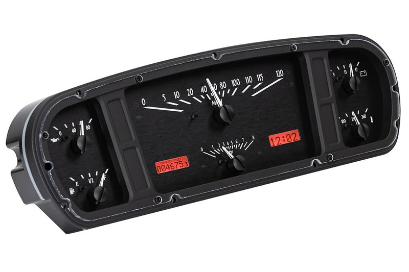 Dakota Digital VHX-65F-PU-K-R Gauge System Analog Dash Compatible with 1965-66 Ford Custom Cab Pickup, Black Alloy Style, Red Backlighting