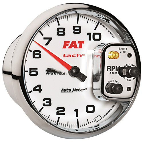 AutoMeter Tach, Gauge, 5", 10K RPM, Shift- Lite, 2&4 Cylinder, White, Fat Tach, Pro-Cycle (19265)