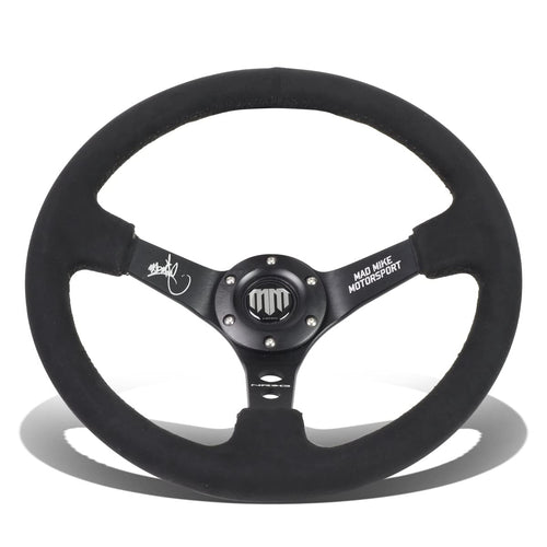 NRG Innovations Reinforced Steering Wheel NRG-RST-020MB-MM 3" Deep, 5 mm Spoke with Two Solid Spokes of, Alcantara Finish with Black Stitching
