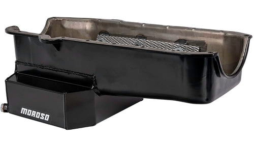 Moroso Steel 21814 Wet Sump Oil Pan, Fits 80-85 Small Block Chevy Inc Dart SHP, 7.5" Depth w/Road Race Baffle