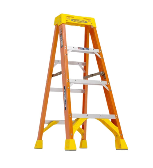 6204 Werner stepladders, 4' Length, 19.92" Base Width, 7" Height, Orange, 4 Ft