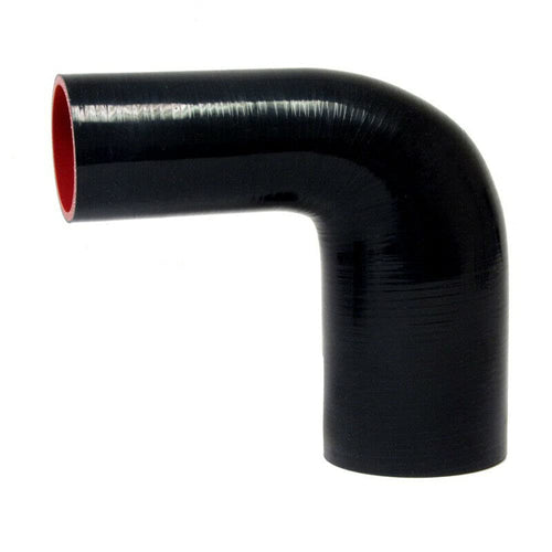 HPS Silicone High Temperature 4-ply Reinforced 90 degree Elbow Reducer Coupler Hose HTSER90-118-187-BLK, 75 PSI Maximum Pressure, 4" Leg Length on each side, 1-1/5" > 1-7/8" ID, Black