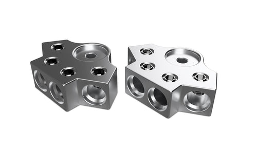 600 Series XS Power Batteries Aluminum Terminal Blocks, 1/0, 4 Spots, M6/M8 Bolts, Pair