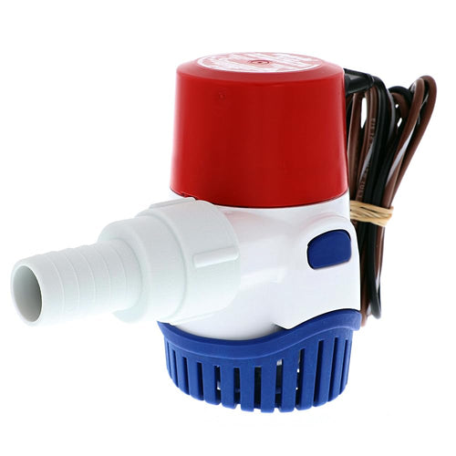 Automatic Rule 12V Bilge Pump - Fully Submersible - 500GPH Output - Easy Clean Strainer - Low Power Use - Check Valve & Thermal Cut-Off - Ideal for Boats -107mm x 64mm x 74mm