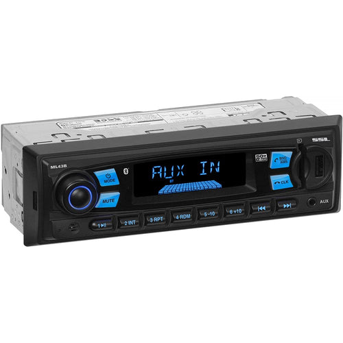 ML43B Sound Storm Laboratories Multimedia Car Stereo - Single Din, MP3 Player, No CD/DVD, Bluetooth Audio and Hands-Free Calling, USB, SD, AUX in, AM/FM Radio, Wireless Remote