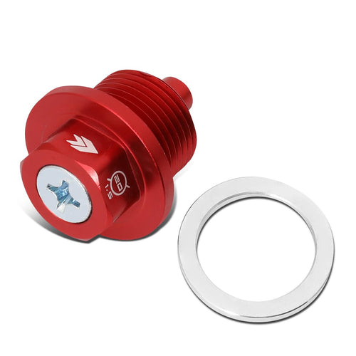 Magnetic Oil Drain Plug NRG Innovations, M20 X 1.5 Thread Size Engine Oil Drain Nut w/Washer, Red, T-6061 Aluminum w/Stainless Steel Internal Magnet, NRG-NOP-300RD