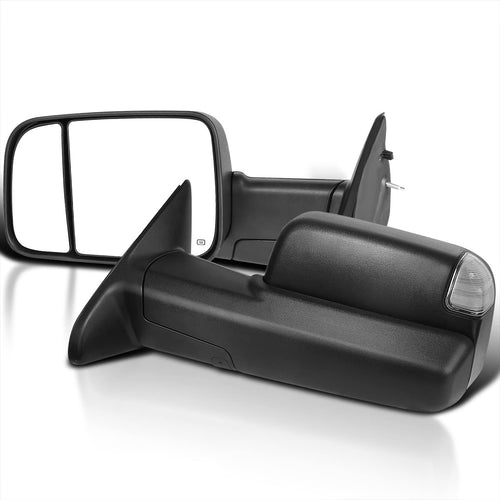 Spec-D Tuning Power Heated Black Auto Fold Tow Mirrors+LED Puddle Lamps+Turn Signal Compatible with 2009-2012 Dodge Ram 1500, 2010-2012 Ram 2500 3500 Left + Right Pair