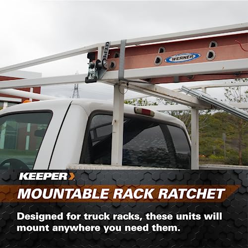 1.5" x 8’ Keeper Mountable Rack Ratchet Tie Down with 500 lbs. Working Load Limit, Ladder and Pipe Rack Straps