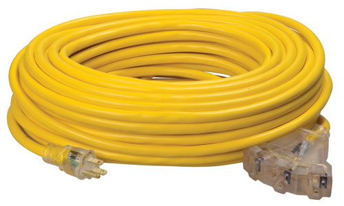12/3 SJTW-A Yellow 3-Outlet 100-Ft. Extension Cord