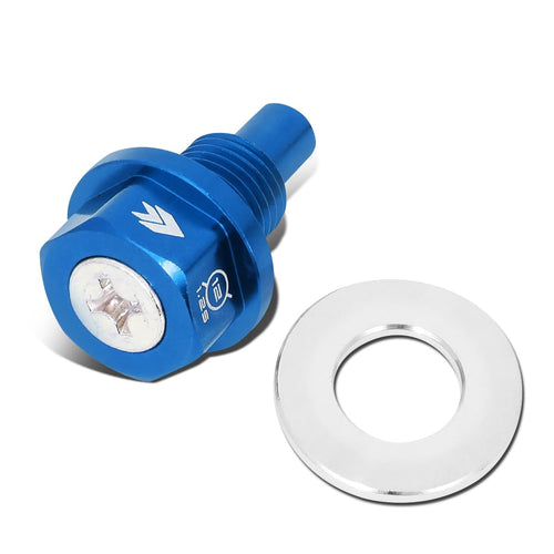 NRG Innovations Magnetic Oil Drain Plug, Engine Oil Drain Nut M14 X 1.5 Thread Size w/ Washer, Blue, T-6061 Aluminum w/ Stainless Steel Internal Magnet, NRG-NOP-200BL