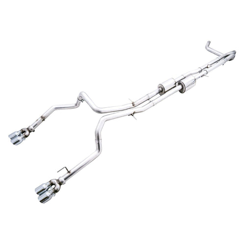 4th Gen AWE Tuning GM 1500 6.2L 0FG Catback Split Rear Exit (w/Bumper Cutouts) - Quad Chrome Tips - 3015-42203