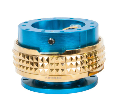 NRG Innovations Gen 2.1 NRG-SRK-210NB-CG Steering Wheel Quick Release Adapter Kit, 6x70 and 6x74mm Bolt Patterns, New Blue Body/Chrome Gold Pyramid Ring